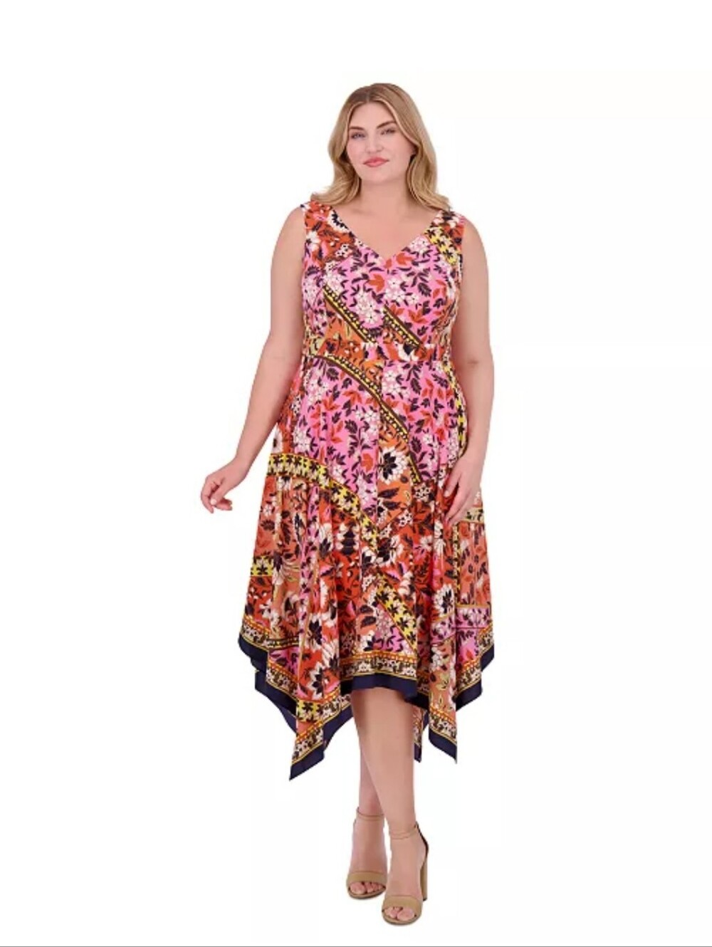 Vince Camuto Plus 18W Floral Handkerchief Hem Dress NWT Boho V Neck MSRP $179